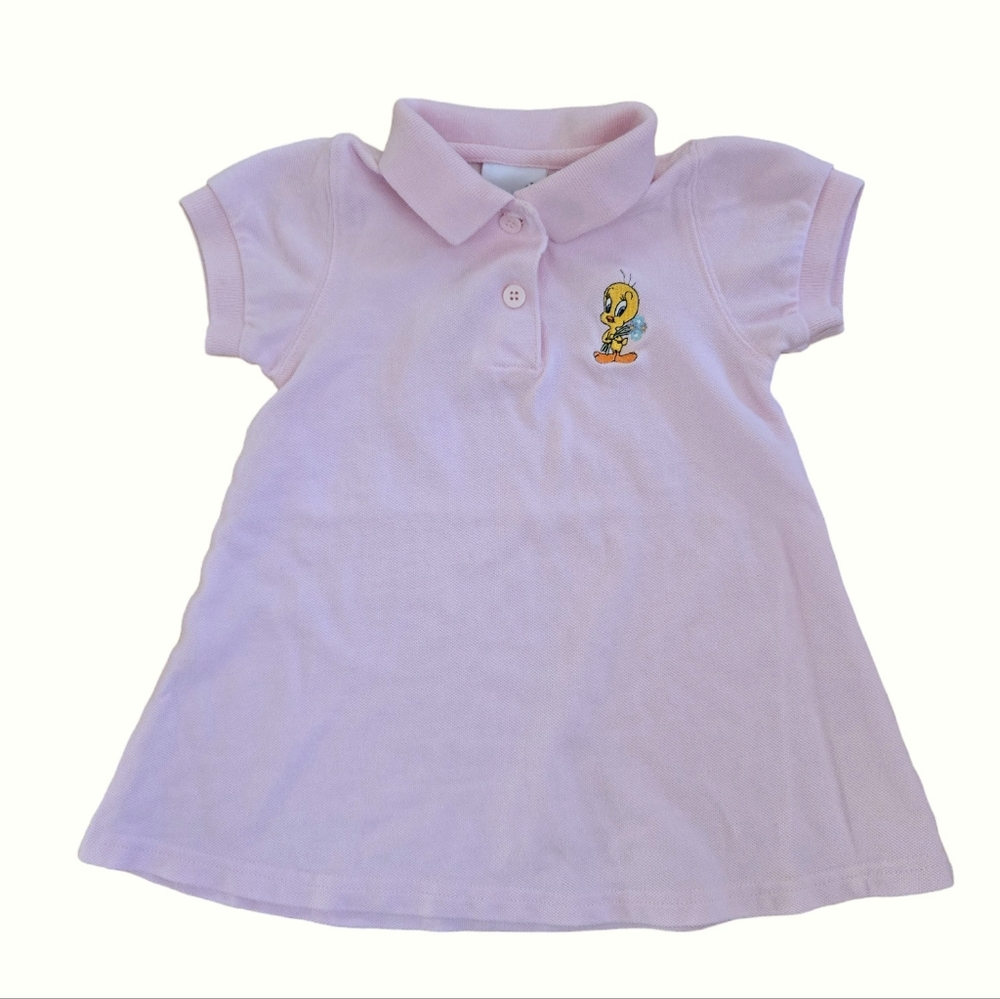 Vintage Y2K 2000 Warner Brothers Tweety Bird pastel pink polo dress